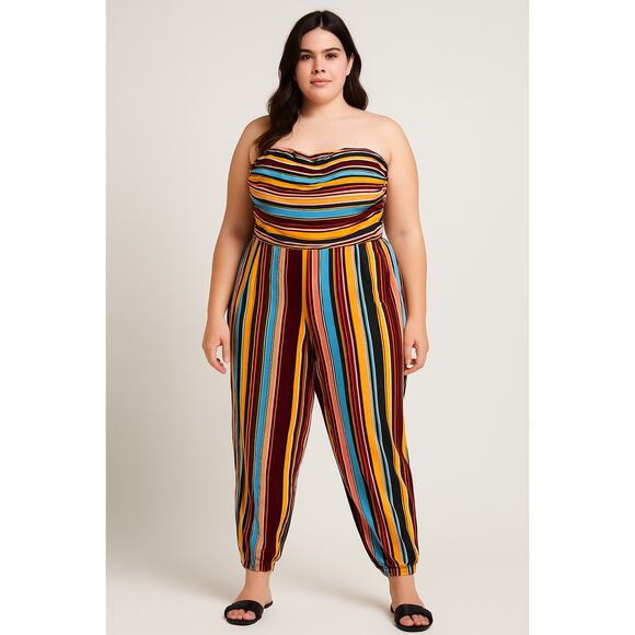 Full Circle Trends Multicolor Striped Strapless Jumpsuit – Size 1X G - Picture 6 of 6